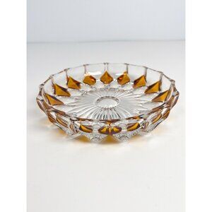 Vintage faceted crystal ashtray with amber coloured diamond motif